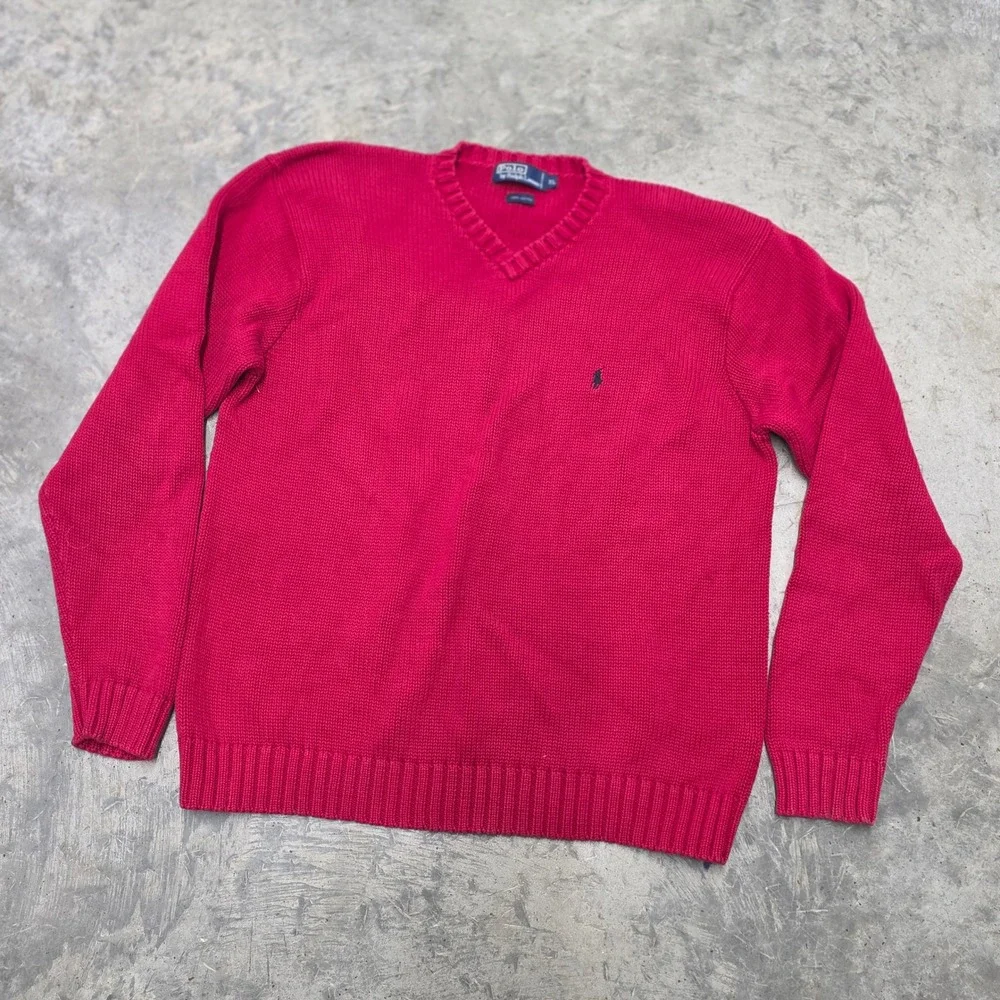 Vintage 90s Y2K Polo Ralph Lauren V-Neck Sweater Mens XL Red